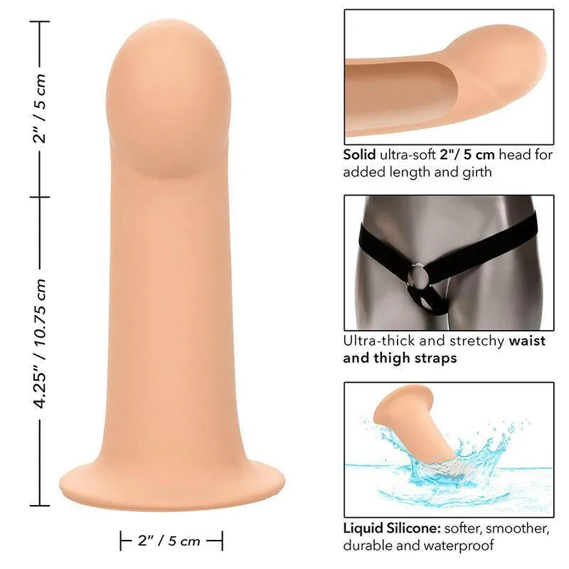 Extension harnais silicone liquide beige, 5 cm, base large, imperméable, lisse, durable, sangles élastiques épaisses.