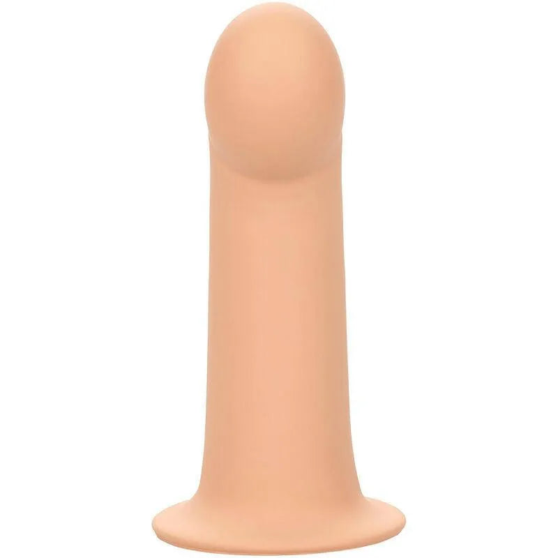 Extension harnais silicone liquide beige, 5 cm, forme cylindrique, base large, surface lisse, sans phtalates.