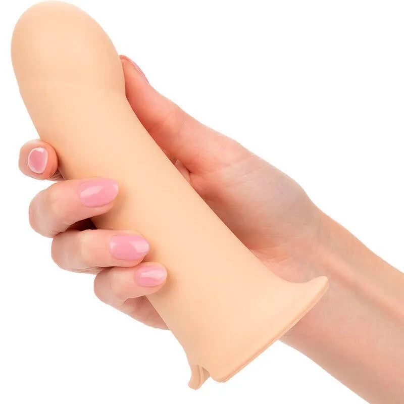 Extension harnais silicone liquide beige, 5 cm, base large, imperméable, doux, lisse, sans phtalates, tenue main.