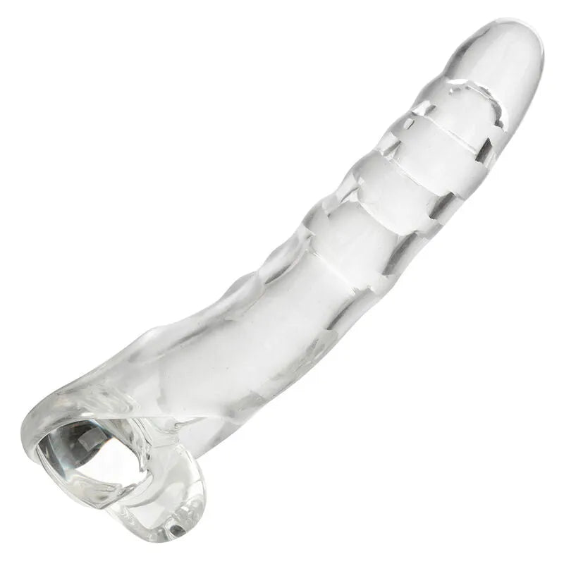 Extension godemichet transparent réaliste, tête ultra douce, matériau extensible, trois butées ajustables.