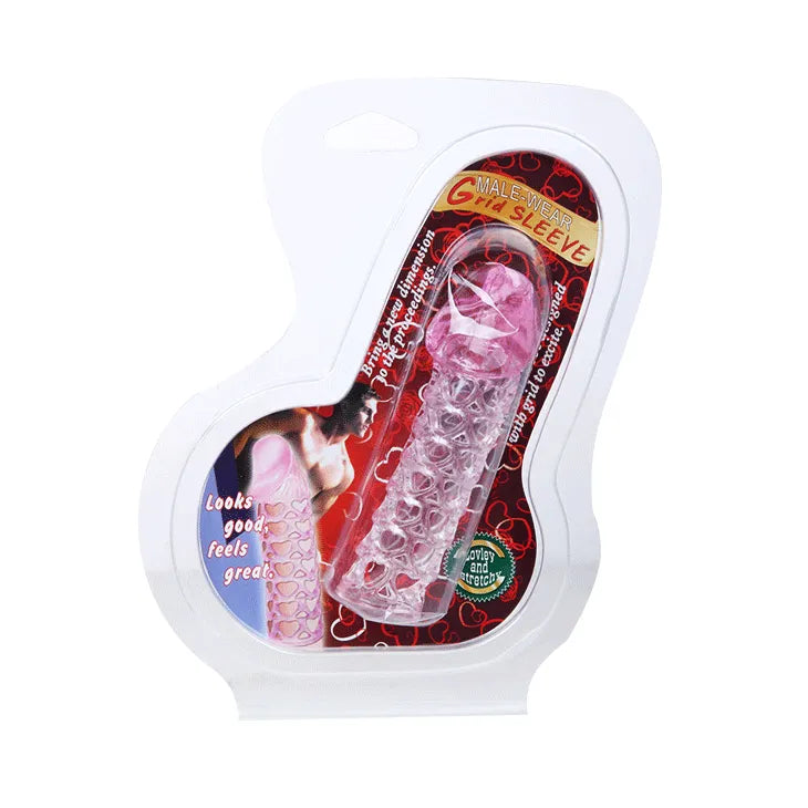 Extension pénis rose texturée en TPR flexible, emballée, ajoutant 2,5 cm de longueur pour plaisir et confort accrus.
