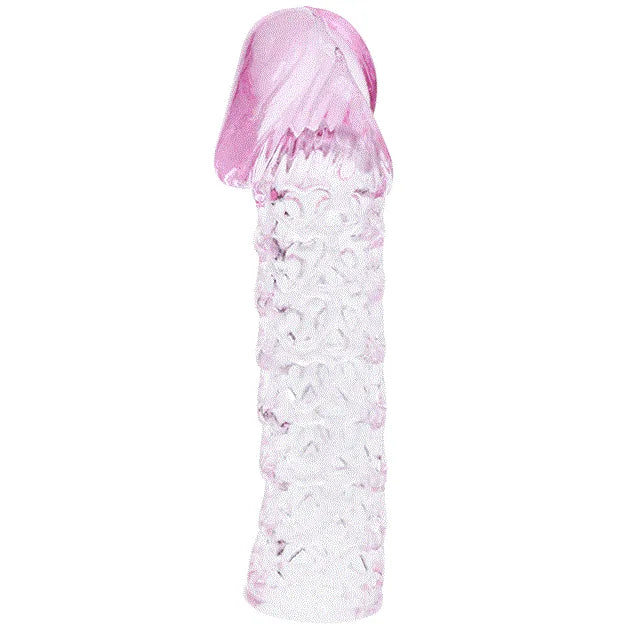 Extension pénis crêtes TPR rose translucide, texturée, flexible, pour plaisir prolongé et confort optimal.