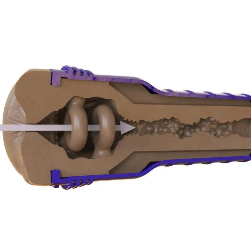 Fleshlight Anal Turbo Tech marron avec anneaux flottants et cône nervuré, design réaliste pour plaisir intense.