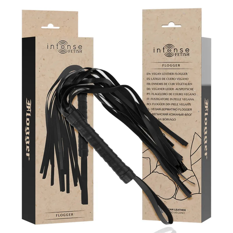 fouet cuir végane ergonomique premium robuste lanières souples modulables sensations intenses contrôlable poignée antidérapante écologique durable BDSM sensuel sécurisé