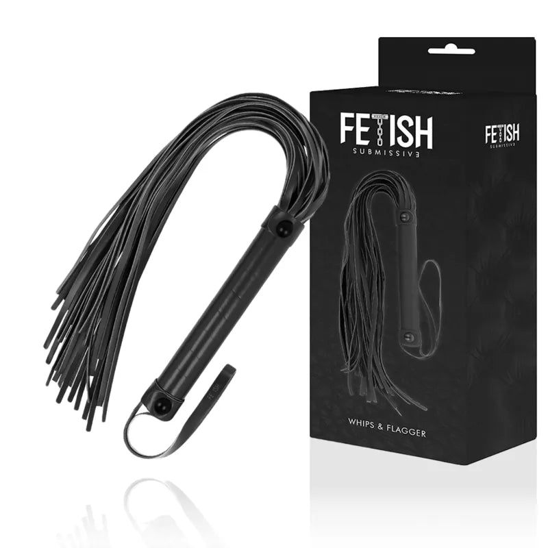Fouet cuir végan haute qualité éthique BDSM domination soumission sensuel prise ergonomique manche 15cm longueur 28cm néoprène métal sans nickel