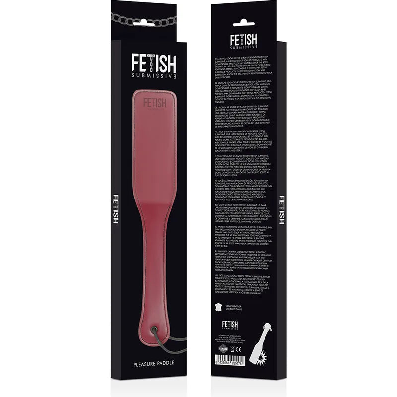 Fouet BDSM en cuir vegan rouge, poignée ergonomique, matériaux néoprène et métal sans nickel, élégant et durable.