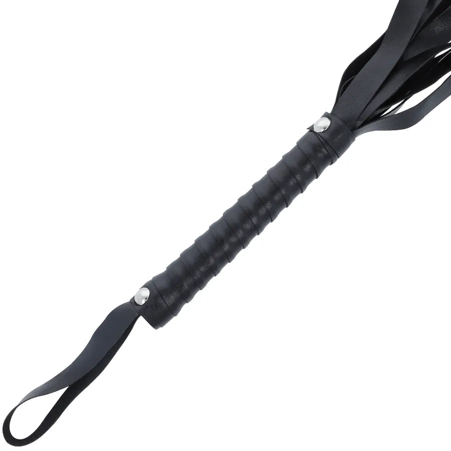 Fouet bondage noir élégant avec poignée ergonomique et lanières souples, idéal pour débutants en BDSM, sécurisé et sophist...