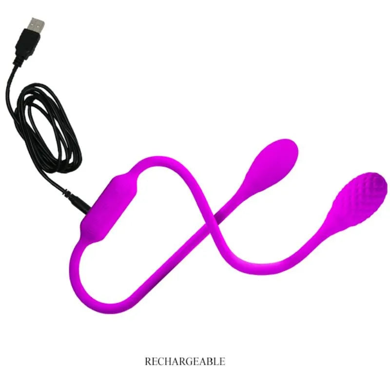 Fouet vibrant flexible rose en silicone, double extrémité, rechargeable, 12 modes, ergonomique pour couples.