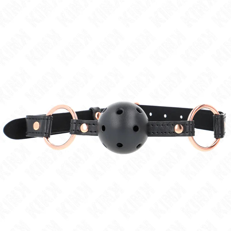 Gag BDSM en silicone noir avec sangle ajustable et anneaux métalliques, design ergonomique et multicolore.