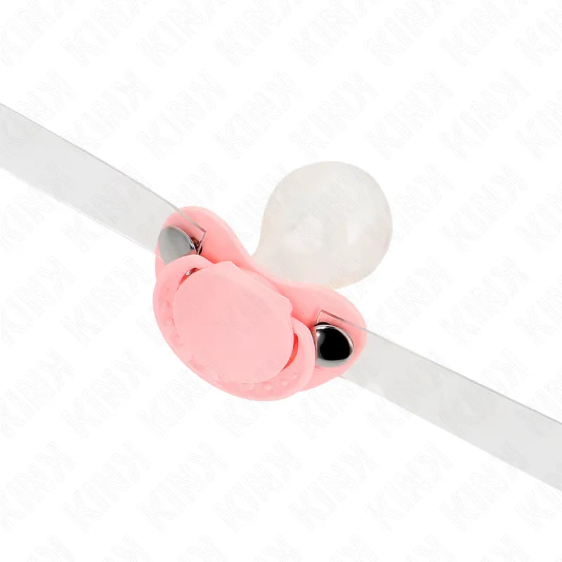 Baillon boule silicone rose, hypoallergénique, avec sangles réglables grises, pour confort et sécurité en BDSM.