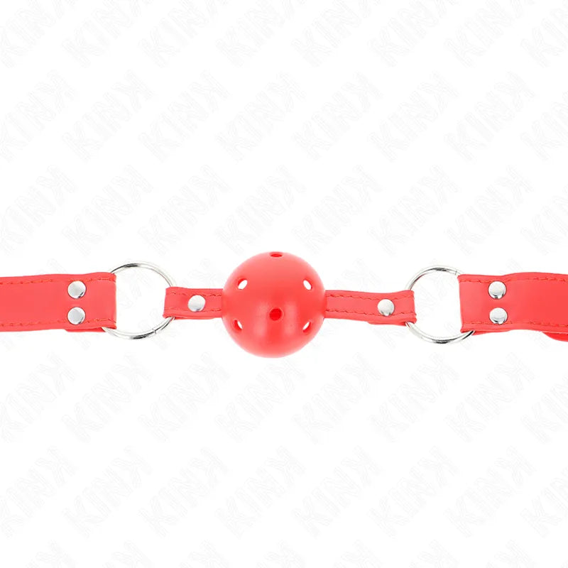 Bâillon boule rouge silicone doux, sangles ajustables, idéal BDSM, confort prolongé, sécurité, débutants et experts.