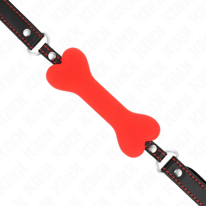 Gag BDSM en silicone rouge en forme d'os avec cerceaux ajustables noirs, hypoallergénique et confortable pour jeux de soum...