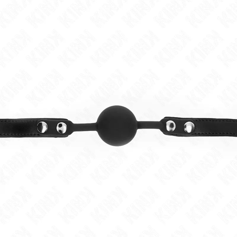 Bâillon BDSM silicone noir, sphère lisse, bretelles ajustables, qualité supérieure, confort et sécurité, sans phtalates.