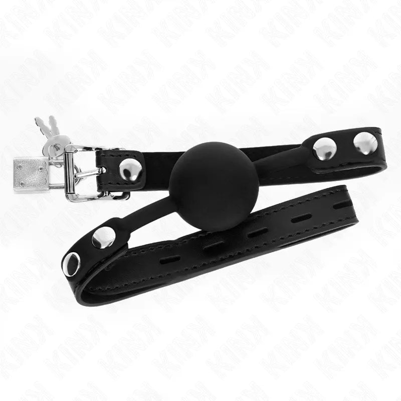 Bâillon BDSM silicone noir, bretelles réglables, boucle métallique, design ergonomique, confort et sécurité optimisés.
