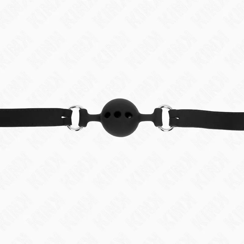 Gag BDSM en silicone noir avec bretelles ajustables et anneaux métalliques, design ergonomique et discret.