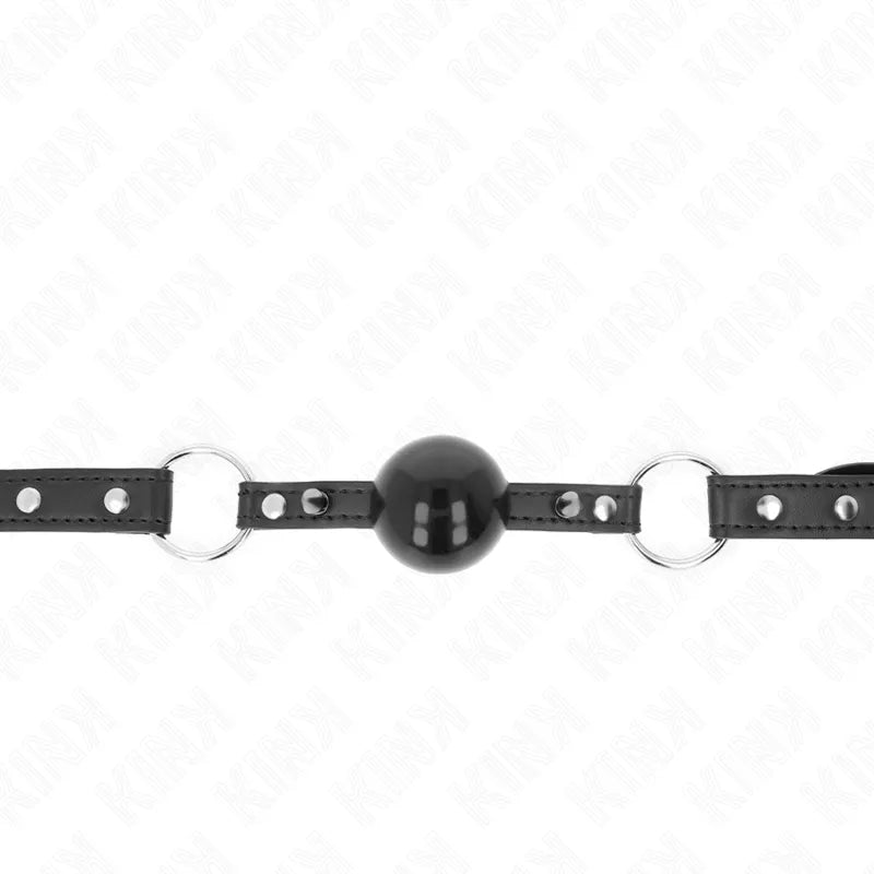 Gag BDSM en silicone noir ajustable, design ergonomique avec cerceaux métalliques, confort et sécurité optimaux.