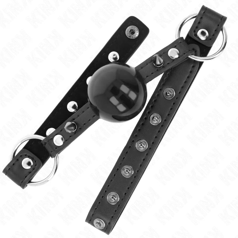 Gag BDSM en silicone noir ajustable avec cerceau métallique, design ergonomique et élégant pour confort et sécurité.