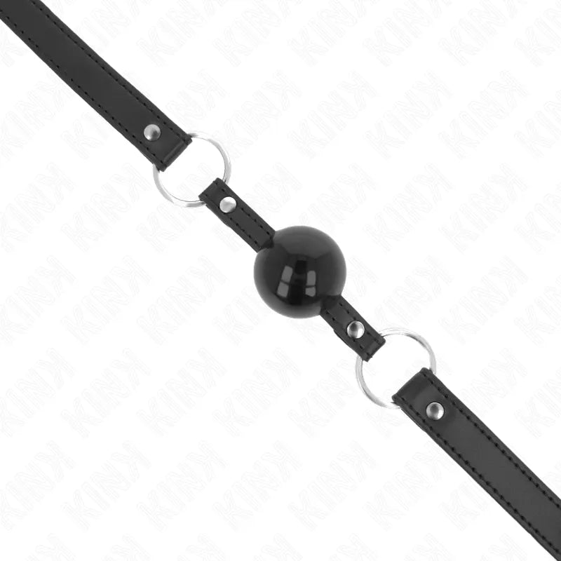 Gag BDSM en silicone noir avec boule et bretelles ajustables, design esthétique et confortable, sécurité peau.