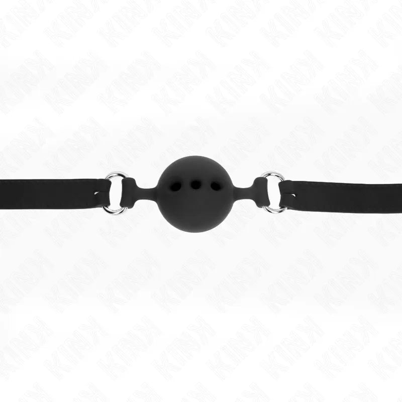 Gag BDSM silicone noir, ajustable, ultra doux, avec sangles réglables et trous de respiration, design ergonomique et discret.