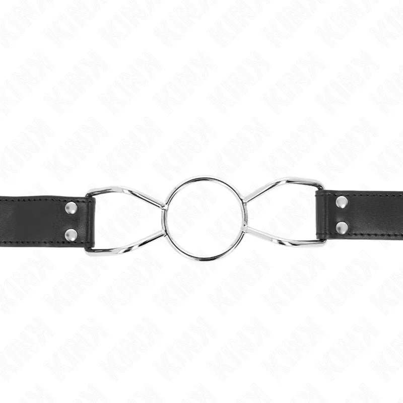 Gag BDSM en silicone noir ajustable, design ergonomique, boucle métallique, confort et sécurité, hypoallergénique.