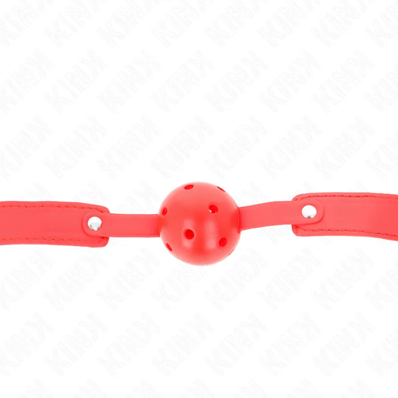 Gag BDSM en silicone rouge avec sangles ajustables, ergonomique et confortable, pour une expérience sécurisée.