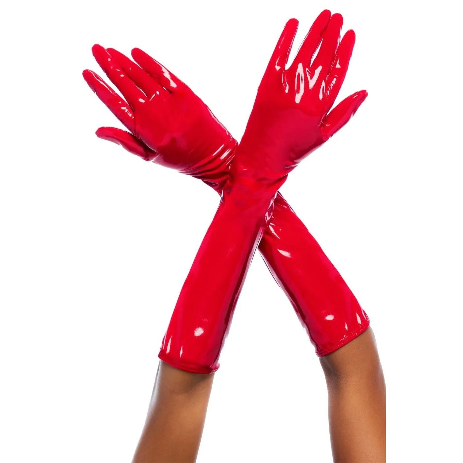 Gants vinyle rouge élégants, ajustables avec cordon, polyester élasthanne, confortables et modernes, lingerie sexy.