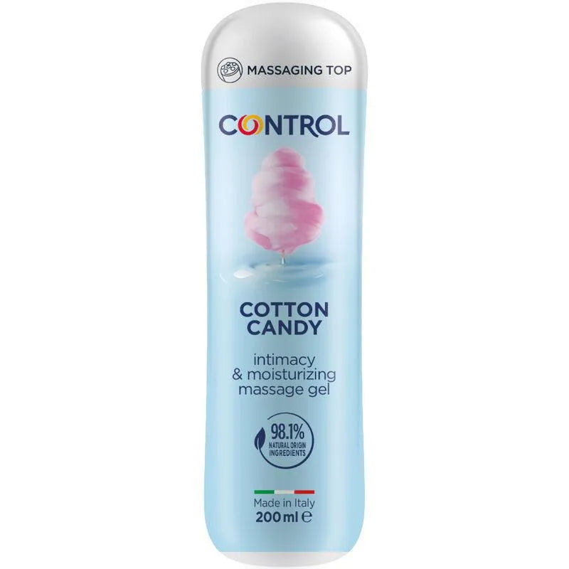 Gel massage hydratant barbe à papa, flacon 200ml transparent, bouchon sensoriel, texture lisse, parfum sucré.
