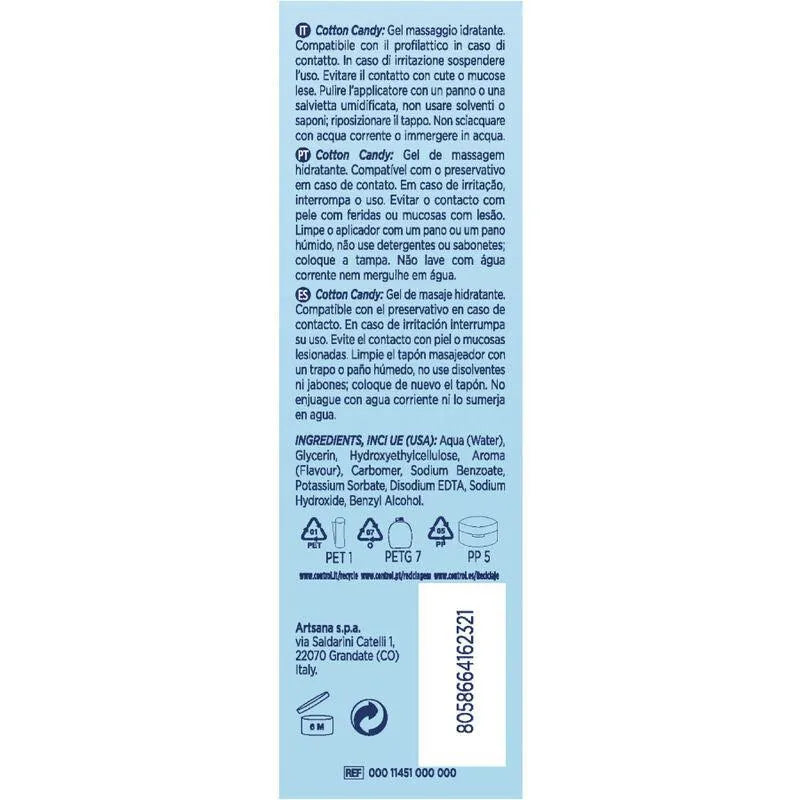 Gel massage hydratant barbe à papa 200ml, transparent, bouchon sensoriel, sphères massantes, texture lisse.