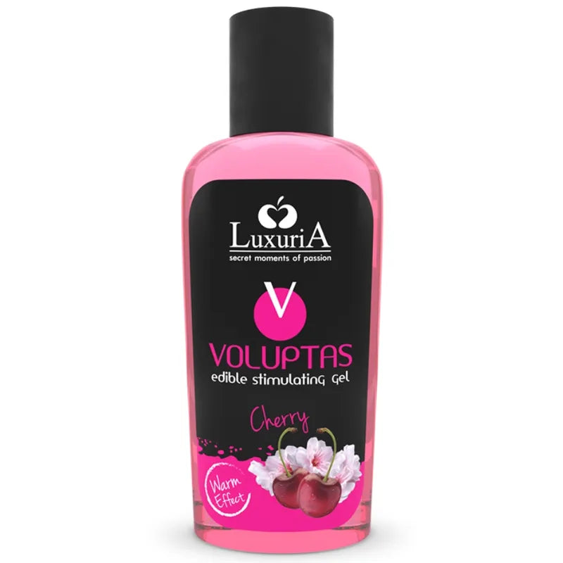 Gel massage comestible chauffant cerise saveur enivrante hydratant adoucissant noncollant compatible latex testé dermatologiquement contenance 100ml intime sensuel stimulant