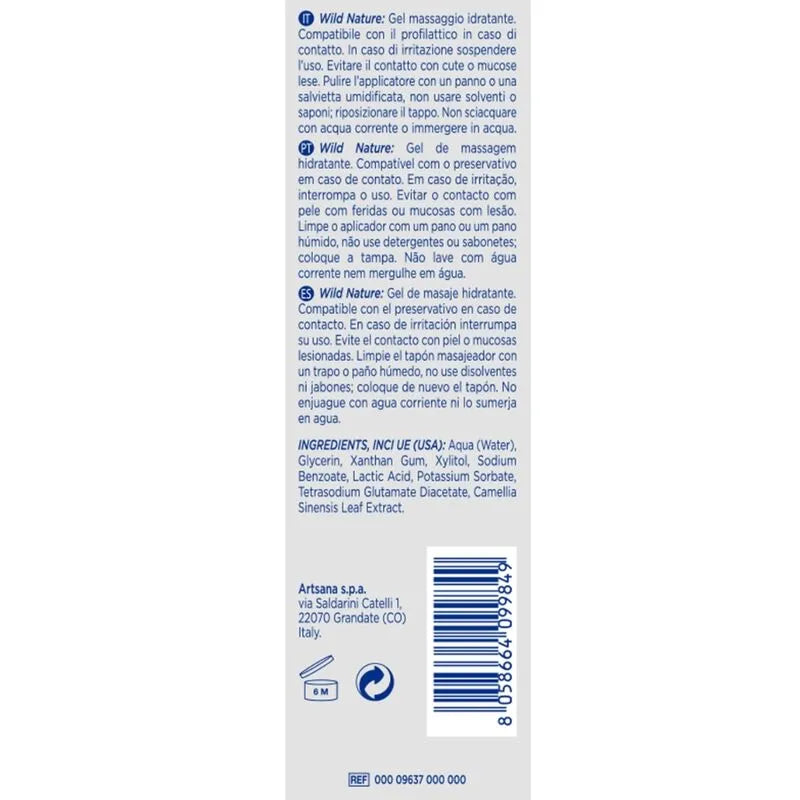 Gel massage hydratant naturel 3 en 1, flacon 200ml, texture douce, hypoallergénique, compatible préservatifs, fond blanc.