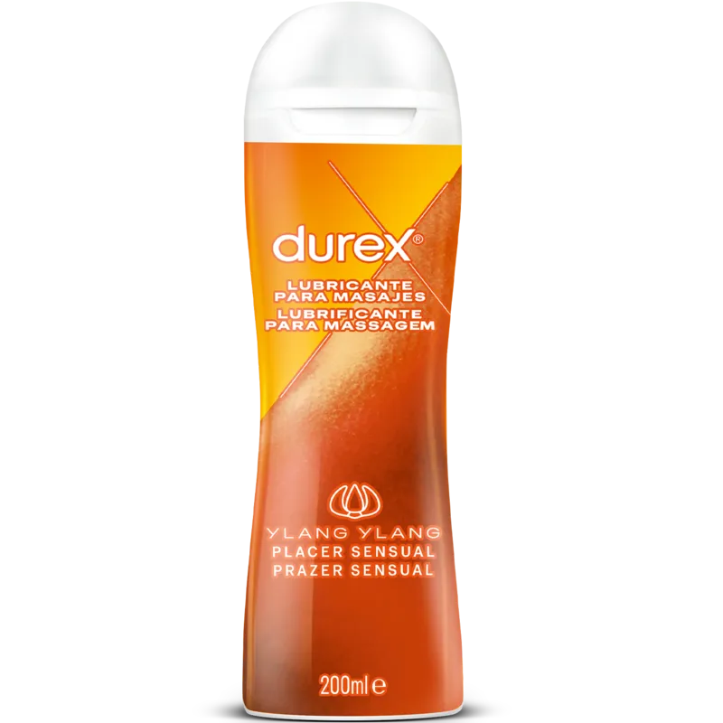 Gel massage lubrifiant Ylang Ylang 200ml, flacon orange, applicateur soyeux, parfum délicat, aphrodisiaque.