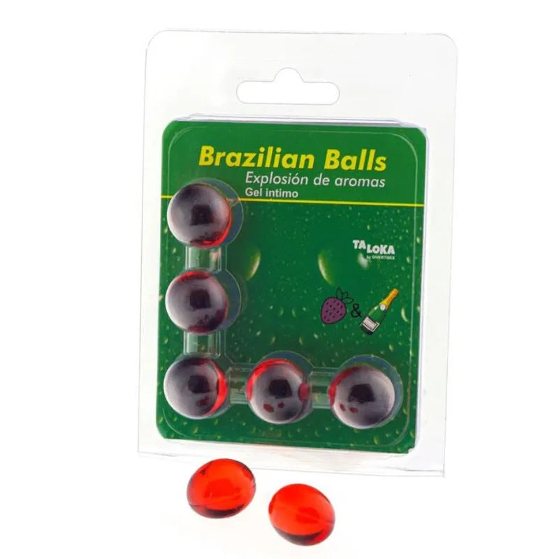 Gel intime boules brésiliennes parfumé fraise champagne sensoriel enivrant soyeux fondant huileux massage sensuel aphrodisiaque espagnol