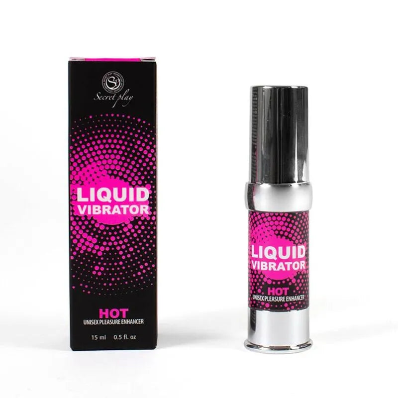 Flacon airless 15ml gel intime chauffant fraise vegan, design moderne noir et rose, emballage élégant stimulant.