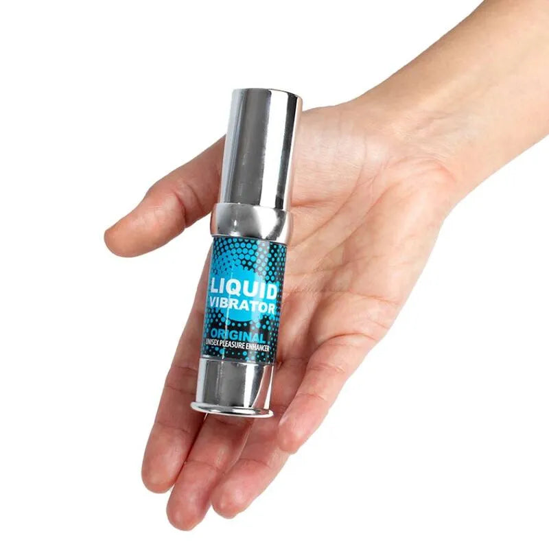 Gel intime stimulant unisexe, flacon argenté, étiquette bleue, format pratique, pour plaisir sensoriel naturel.