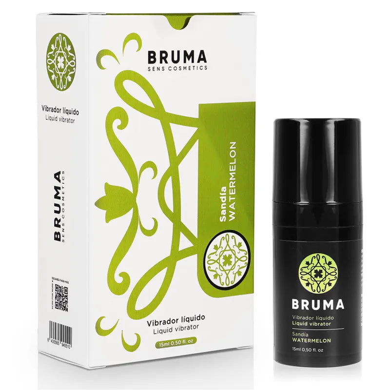 Gel intime vibrant liquide saveur pastèque BRUMA format voyage compact 15ml antigoutte ultraglissant tenue prolongée application facile sensations intenses hygiénique