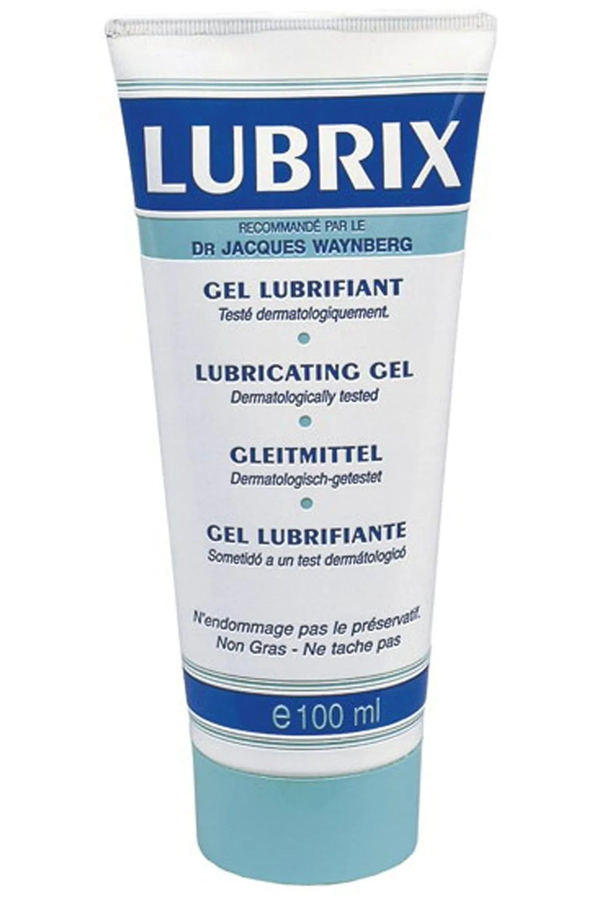 Tube de gel lubrifiant intime 100ml, base eau, incolore, inodore, compatible préservatifs et sextoys, hypoallergénique.