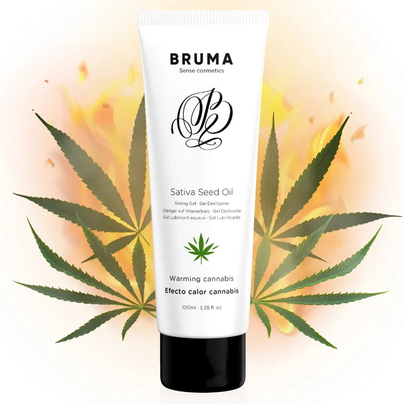 Gel lubrifiant thermique chauffant stimulant sensuel parfumé cannabis huile graines douceur durable format nomade compact discret Bruma