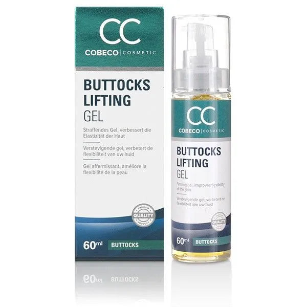 Gel raffermissant naturel pour fesses et cuisses, flacon pompe 60ml, packaging vert et blanc, effet tonifiant et hydratant.