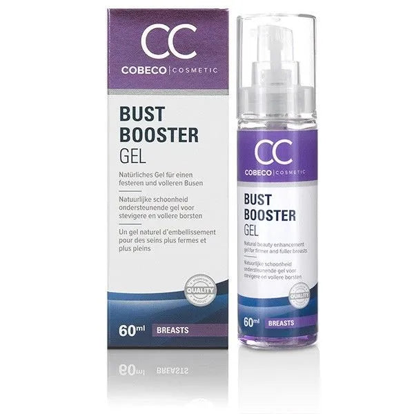 Gel raffermissant naturel pour seins, flacon pompe 60ml, design violet et blanc, améliore fermeté et élasticité.