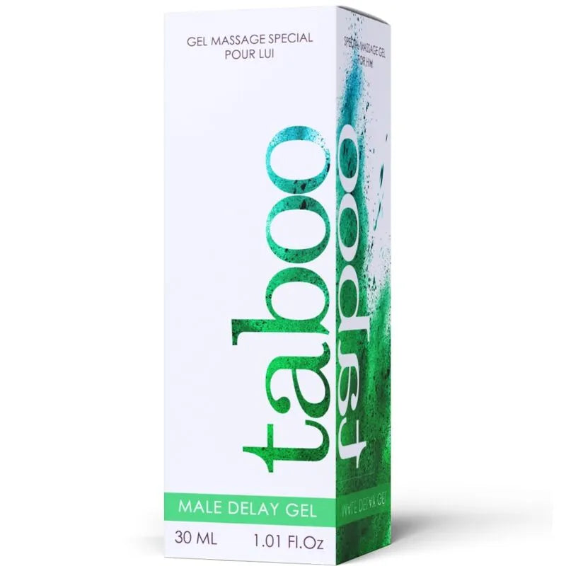 Gel retardant naturel hommes, flacon 30ml, design vert et blanc, ingrédients menthe, brahmi, aloe, tournesol.