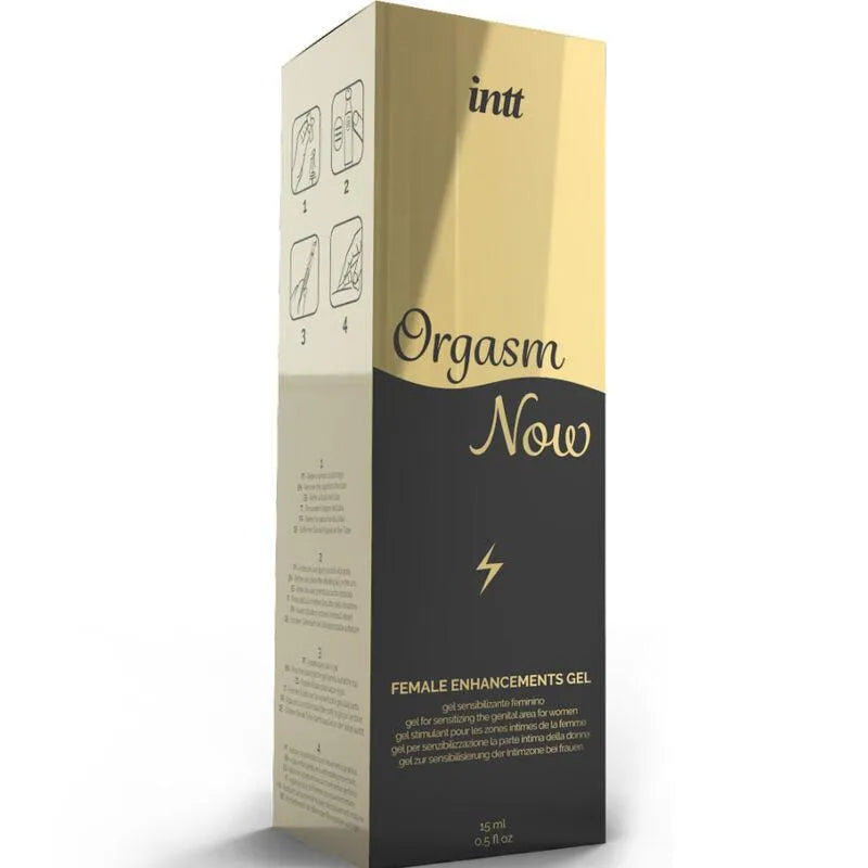 Gel stimulant clitoridien avec applicateur vibrant, tube doré et noir, 15 ml, double stimulation chauffante.