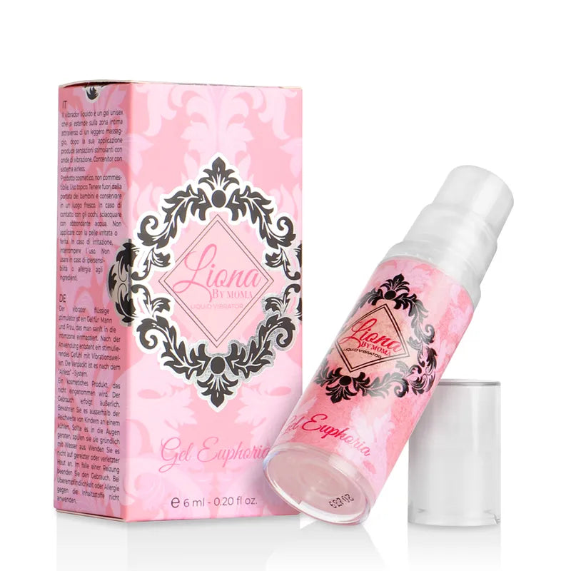 Flacon de gel stimulant intime Liona, rose, 6 ml, avec boîte décorative, formule hydratante à absorption rapide.