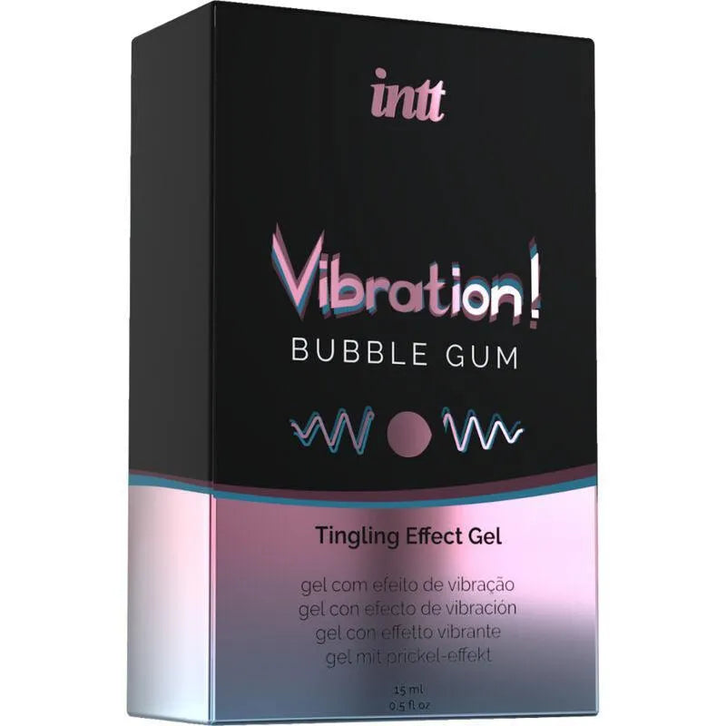 Gel stimulant intime 15ml, flacon doseur noir et rose, saveur bubble gum, pour pénétration, masturbation et sexe oral.