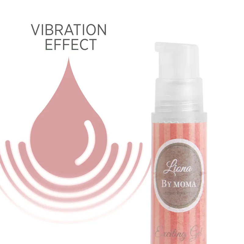 Flacon rose de gel stimulant intime Liona Moma, 6ml, effet vibration, hydratant, absorption rapide, design discret.