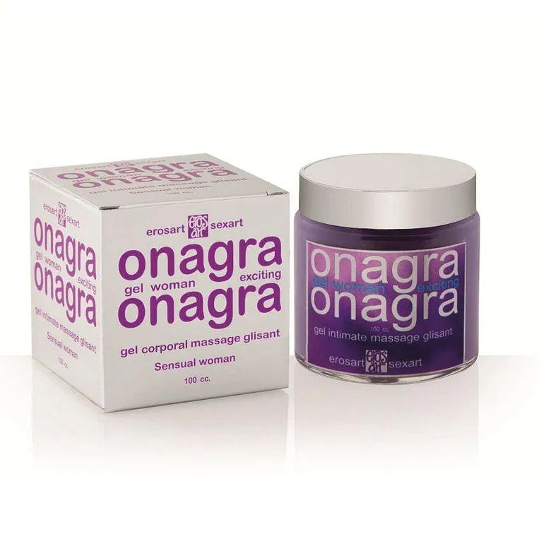 Gel stimulant orgasme féminin intense, pot violet 100cc, texte blanc, packaging élégant, améliore désir et sensibilité.