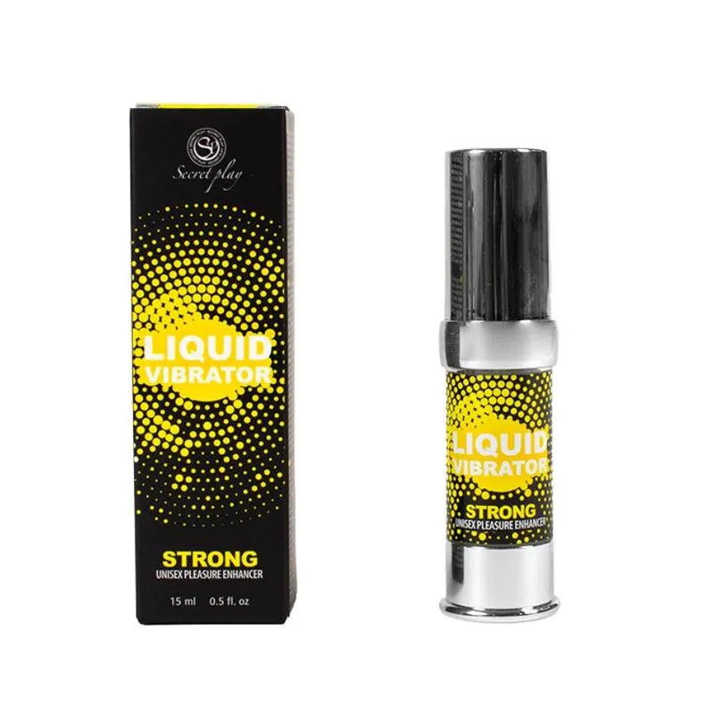 Flacon de gel stimulant vibromasseur liquide unisexe, 15ml, noir et jaune, avec boîte assortie, pour sensations vibrantes.