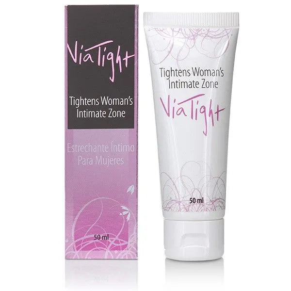 Gel tenseur intime ViaTight 50ml, tube blanc et rose, améliore fermeté et élasticité zones intimes féminines.