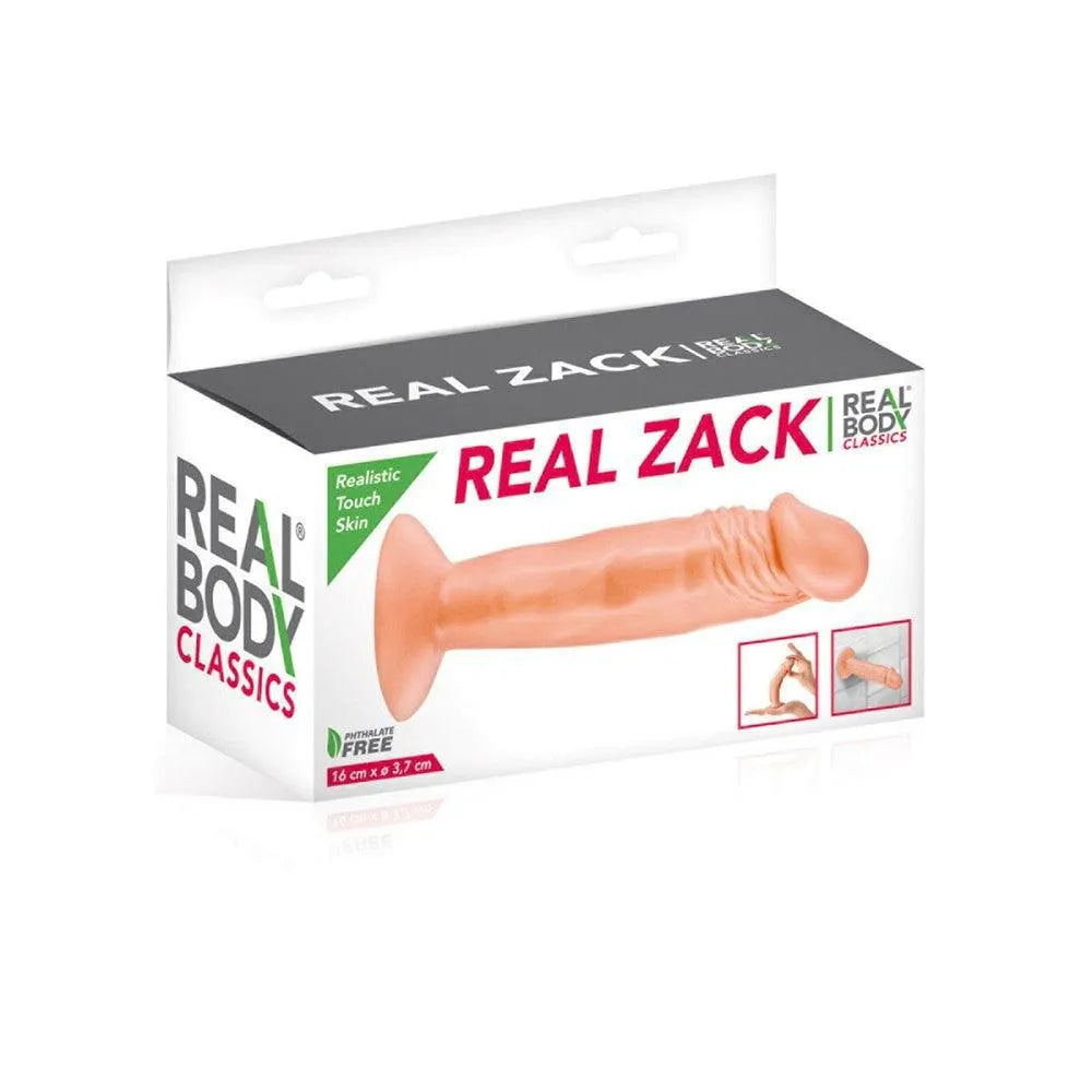 Gode réaliste en silicone beige 16cm, ventouse puissante, texture douce, boîte Real Body, stimulation intense.