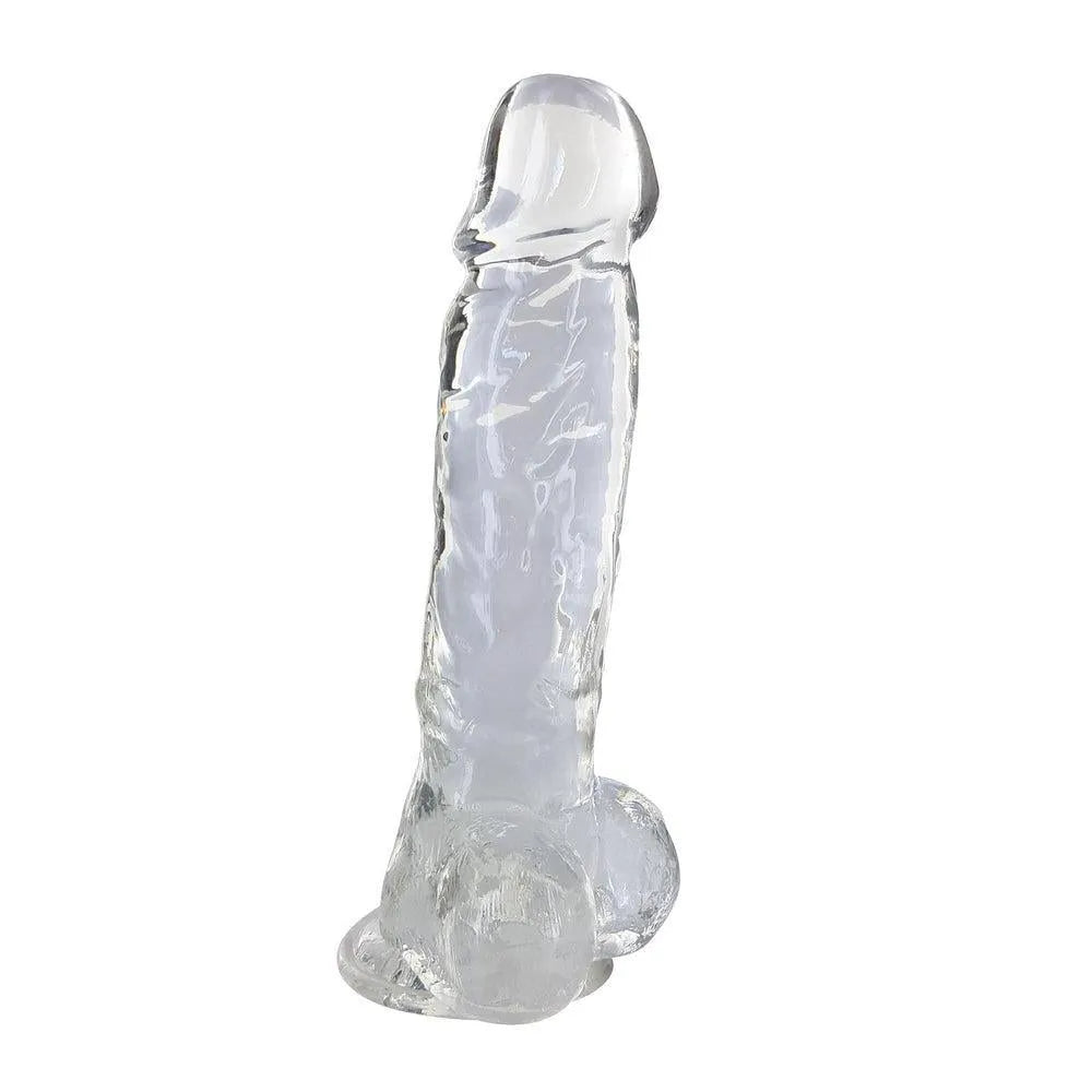 gode transparent cristal réaliste TPE sans phtalates ventouse puissante adhérence longueur 22cm diamètre 47mm flexible sensations réalistes gland plaisir solo