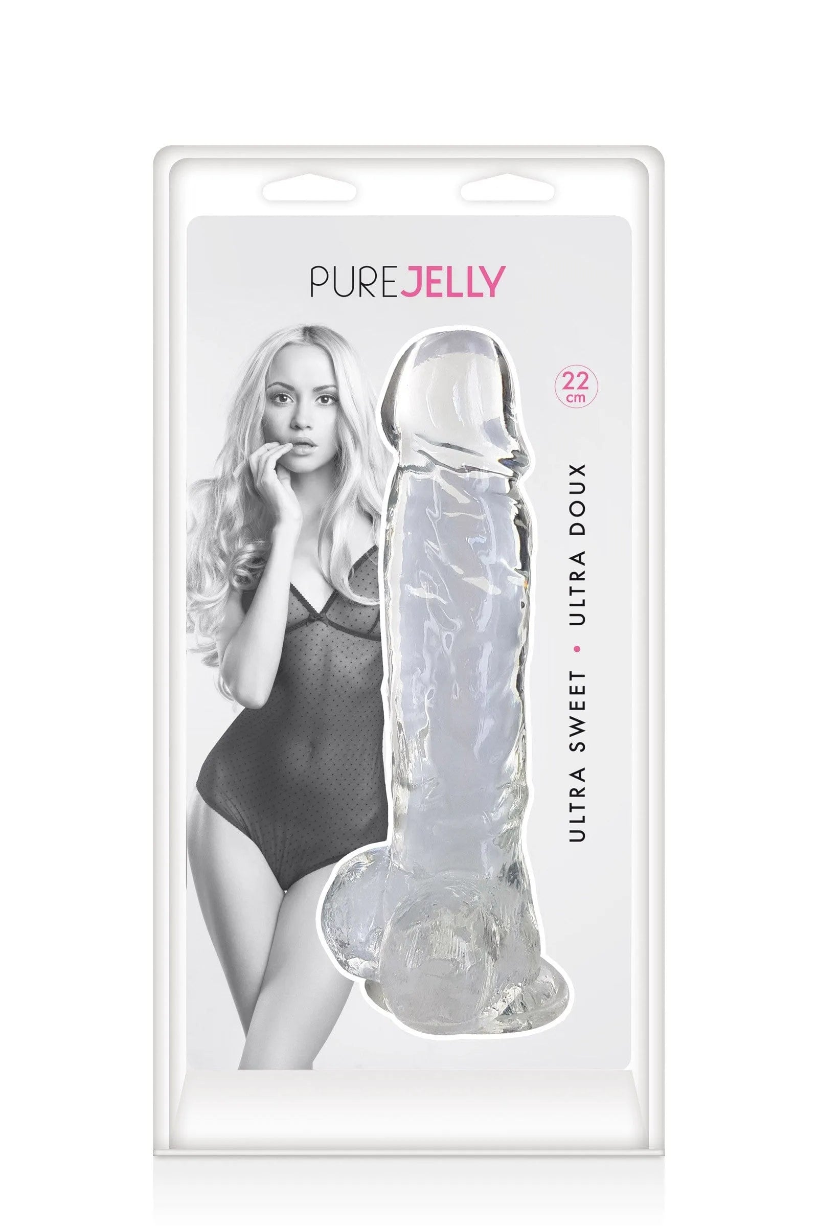 Gode transparent cristal réaliste TPE 22cm avec ventouse puissante, flexible, sans phtalates, pour plaisir solo ou en couple.